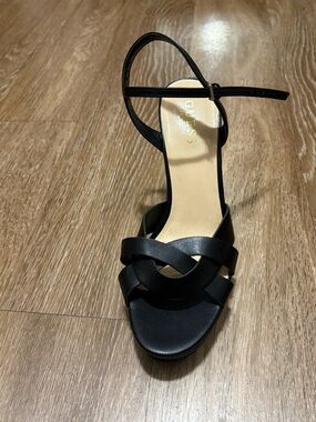 GUESS Black Braided Front Ankle-Strap Heel Sandal
